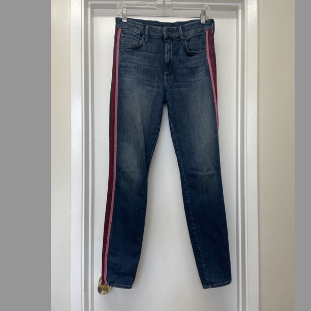 MOTHER High Waisted Looker Jeans Here Kitty Kitty Glitter Racer - Picture 2 of 13